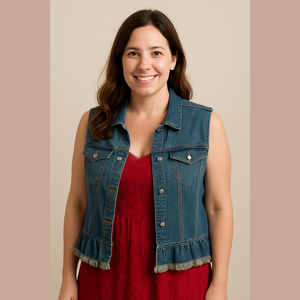 Vintage Denim Jacket Sleeveless Vest with Ruffle Hem Jean Jacket